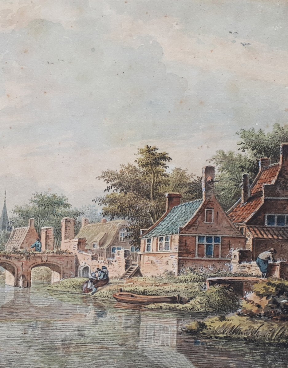 Verryk Dirk (1734-1786) Dutch School "characters By A River" Watercolor-photo-3