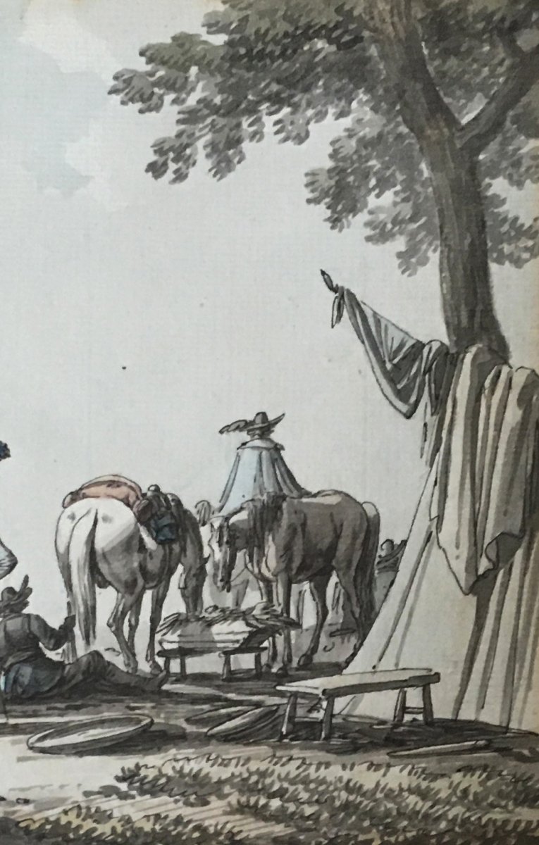 Swebach-desfontaines Joseph (1769-1823) "the Camp" Drawing/pen, Gray Wash And Watercolor-photo-3