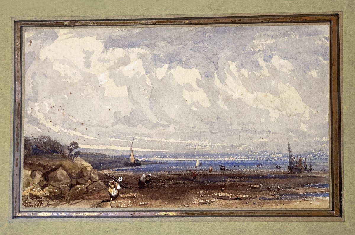 Heroult Antoine Désiré (1802-1853) "seascape" Watercolor, Signed