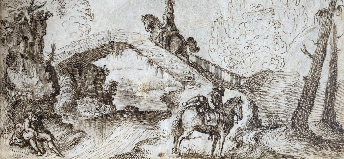 Italian School Florence 17th Century "character And Riders" Drawing / Pen On Vellum-photo-3