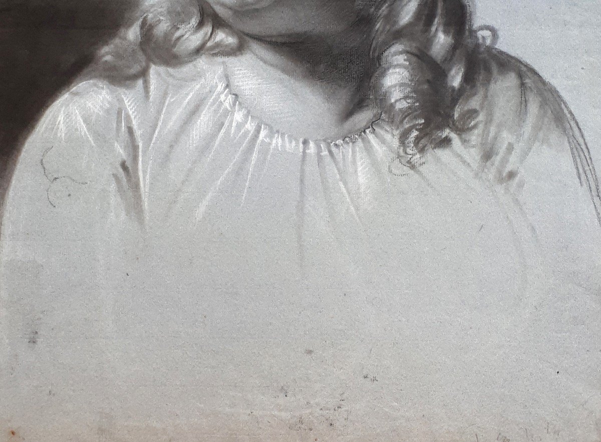 Van Risambourg Nicolas Fabien (1797-1866) Attributed To "portrait Of A Child" Drawing/black Pencil-photo-3