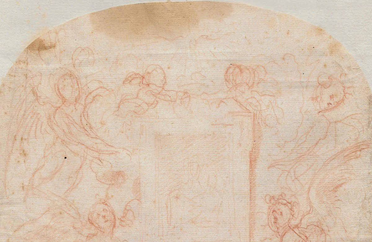 Dandini Cesare (1596-1657) Attributed To, "allegory With Angels" Drawing In Red Chalk-photo-2