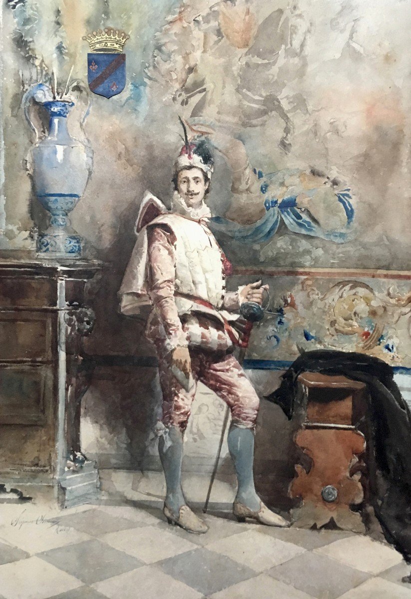 SIMONI Scipione (1853-1918) "Un Comte" Aquarelle, signé et situé