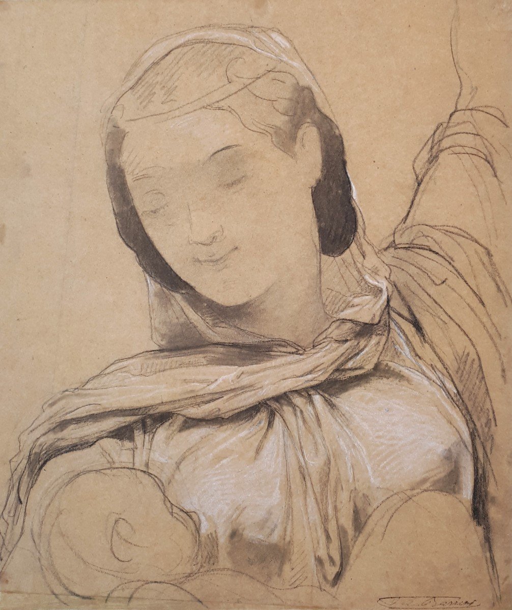 Barrias Félix (1822-1907) "woman And Child" Drawing In Black Pencil And White Chalk, Stamp