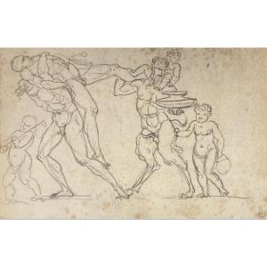 Girodet Anne-louis (1767-1824) "neoclassical Scene" Drawing/black Chalk, Collection Stamp