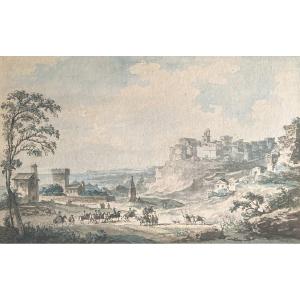Desprez Louis-jean (1743-1804) "strongoli Near The Ruins Of Petilia, Sicily" Drawing/pen, Wash