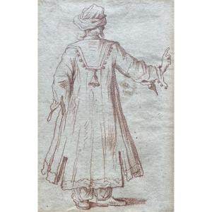 French School Early 18th Century "oriental From Behind" Drawing In Red Chalk