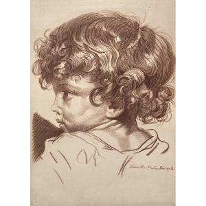 Delaporte Roland (1724-1793) Attr. To "child Portrait" Drawing / Red Pencil, Signed, Provenance
