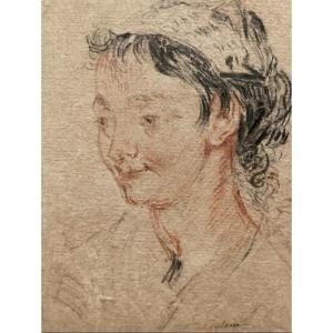 Chantereau Jérôme-françois (1710-1757) "woman's Portrait" Drawing/black Chalk And Red Chalk