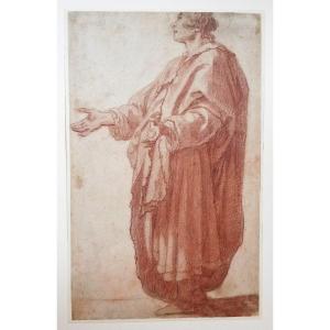 Rosselli Matteo, Attributed To (1578-1650) "standing Draped Man" Red Pencil Drawing