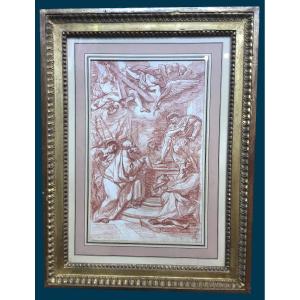 Ango Jean-robert (1710-1773) "religious Scene" Red Chalk Drawing, 18th Century Frame