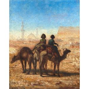 Fromentin Eugène (1820-1876) "characters And Camels" Oil/panel, Signed, Dated, 19th Century Frame