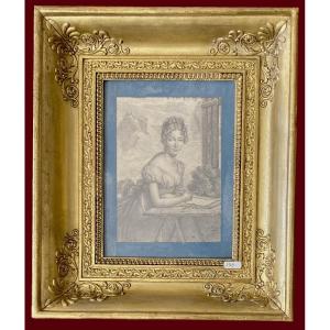FRANQUE Joseph (1774-1833) "Portrait présumé de Reine Hortense" Dessin/Crayon noir, Monogrammé