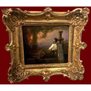 German School Circa 1830 "seated Young Man And Sleeping Young Man" 2 Oils/zinc, 19th Century Frame