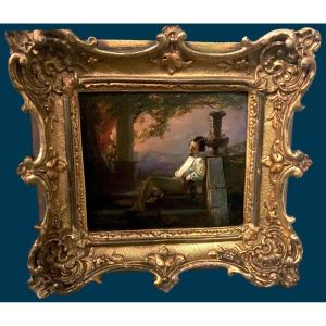 German School Circa 1830 "seated Young Man And Sleeping Young Man" 2 Oils/zinc, 19th Century Frame