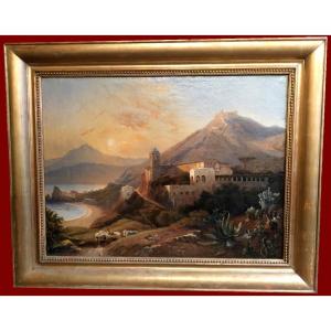 Italian School Circa 1840 "landscape Of Italy" Oil/canvas, Suggested Attribution To L.a. Lapito