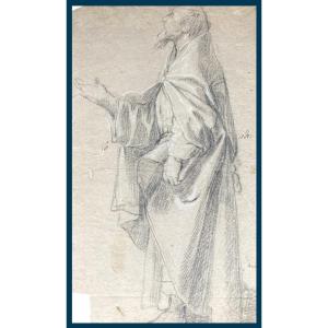 Italian School Florence 17th "draped Figure, Outstretched Hand" Drawing/black & White Chalk