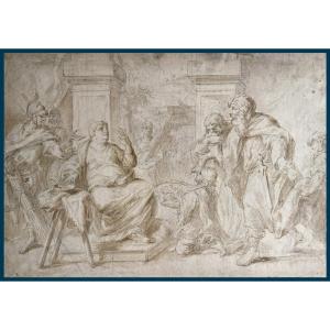 Sole Giovanni Giuseppe Dal (1654-1719) "subject Taken From Ancient History" Drawing/wash, Signed