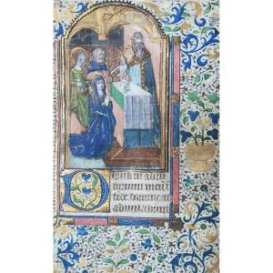 French School Late 15th "religious Subject" Illumination/gouache,gold Paint/velum,book Of Hours