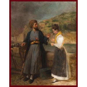 French School Circa 1840 "the Spice Merchant" Oil On Canvas, 19th Century Frame