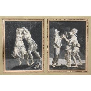 Masselli Tommasso (active In The 18th Century) "characters, Caricatures" 1st Pair Of Gouaches, Signed, Dated