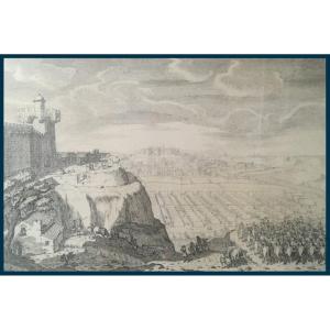 French School 17th Century "castle And Cavalry" Drawing/pen And Ink