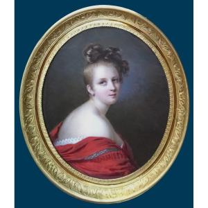 DROUIN Jean-Pierre (1782-1861) "Portrait de femme" Miniature, Huile/ivoire, Signé et daté,Cadre