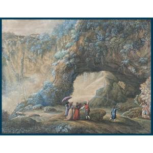 Drago Antonio Del (active In Rome Late 18th Century) "animated Landscape At The River" Watercolor, Gouache, Signed