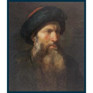 French School Early 19th Century "oriental Head" Oil On Canvas