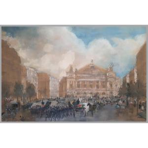 Morin Edmond (1824-1882) "palais Garnier Opéra Paris" Drawing/black Pencil, Watercolor And Gouache