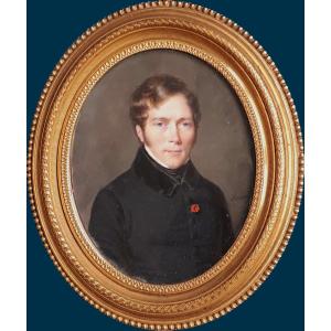 Meuret François (1800-1887) "portrait Pierre-antoine Plougoulm" Miniature, Oil/ivory, Signed