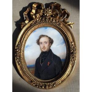 MEURET François (1800-1887)"Portrait d'homme" Miniature,Gouache/Ivoire,signé,daté, Cadre/Bronze