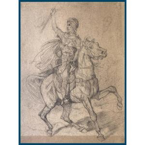 Fromentin Eugène (1820-1876) "arab Horseman" Drawing In Black Pencil, Stamp Of The Sale