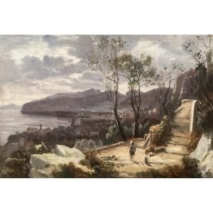 PITLOO Anton Sminck (1790-1837), Attribué à "Sorrente" Huile sur papier, Annoté et daté