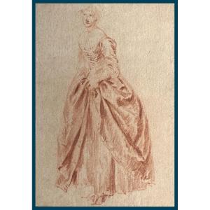 LANCRET Nicolas (1690-1743) "Etude de femme" Dessin au crayon sanguine