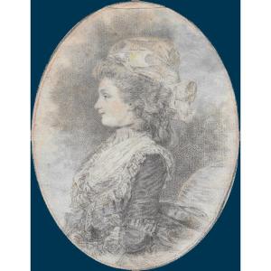 DOWNMAN John (1750-1824), ECOLE ANGLAISE "Portrait de femme" Dessin à la pierre noire et pastel