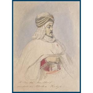 French School Circa 1830 "portrait Si Ben Ali Ben Chérif, Kabylie" Drawing/black Pencil, Watercolor