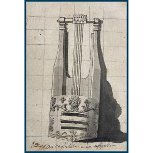 DAVID Jacques-Louis (1748-1825) "Etude de lyre" Dessin/Crayon noir,plume,lavis,Provenance,Cadre