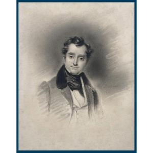 DELAROCHE Paul (1797-1856)"Portrait d'homme"Dessin/Crayon noir,Signé,Daté,Son cadre origine 19e
