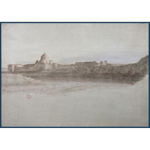 Benouville Achille (1815-1891) "st Peter's Basilica Seen From The Pont Of Milvius"gouache,stamp