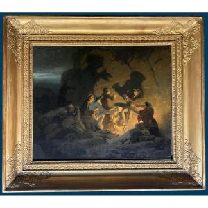 Guerard Eugène-charles (1821-1866) "chinese Shadows" Oil/panel, Signed, Early 19th Century Frame