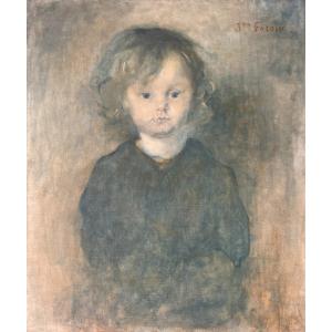 Forain Jeanne (1865-1954) "portrait Of A Child" Oil On Canvas, Signed