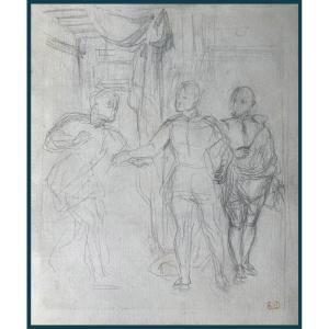 Delacroix Eugène (1798-1863)"hamlet & Guildenstern"drawing/black Pencil,stamp,provenanceehrmann