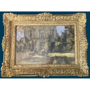 Roussel Ker-xavier (1867-1944) "house And Characters" Pastel, Signature Trace, Beautiful Original Frame