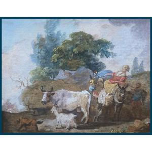 French School 18th Century "characters & Animals/characters & Architecture" 2 Pendant Paintings