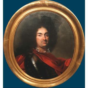 JOUVENET François dit LE JEUNE (1664-1749) "Homme en armure" Huile/toile, Signé,daté,Beau cadre