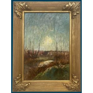 Ravier François-auguste (1814-1895) "landscape Of Morestel" Oil/cardboard, Signed, Frame Late 19th/20th