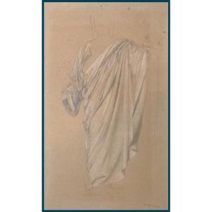 Levy Emile (1826-1890) "draped Figure" Drawing In Black Pencil And White Chalk, Signed