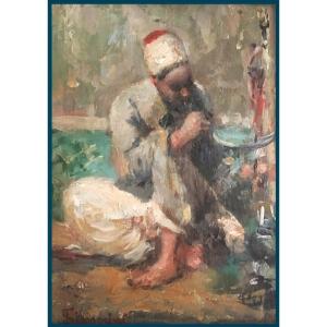 SIGNORINI Giuseppe (1857-1932) "Un Oriental" Huile sur panneau, Signé, Cadre fin 19e