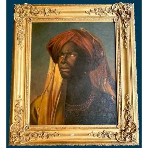 ECOLE FRANCAISE DEBUT 19E SIECLE "Portrait d'un africain au turban" Huile/toile, Beau cadre 19e